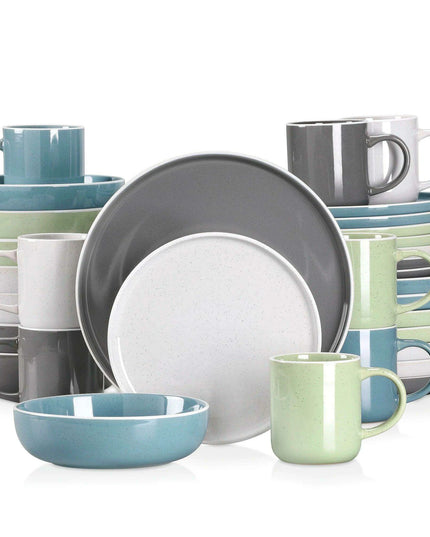 Apricot Elegance: Sesame Glazed Stoneware Dinnerware Set - 16/32/48 Piece Collection of Plates, Bowls, and Mugs