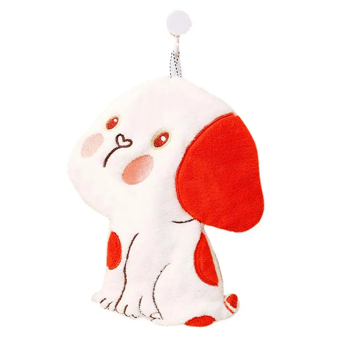 Dog-Shaped Coral Velvet Hand Towel with Lanyard Loop for Kitchen and Bathroom