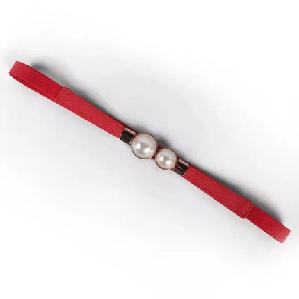 Double Pearl Buckle Elastic Waist Belt — Women’s PU Leather, 6 cm Wide