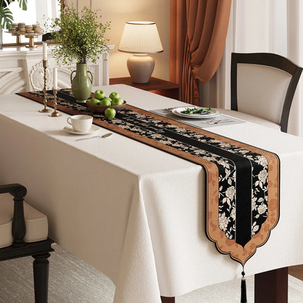 Vintage Floral Jacquard Table Runner with Tassels