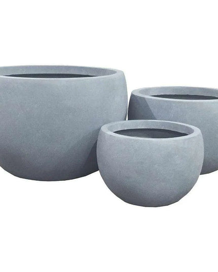 Set of 3 Modern White Concrete Round Planters - Elegant Plant Pot Trio