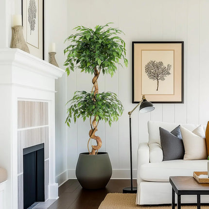 Ficus Tree Artificial, Artificial Plants Indoor In Sturdy White Pot,In