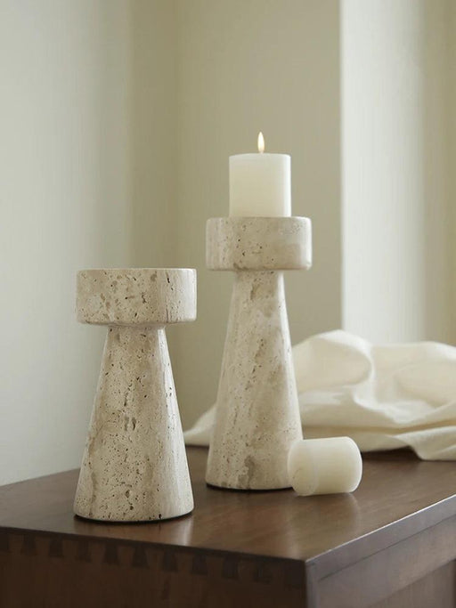 Chic Vintage-Style Travertine Taper Candle Holder for Upscale Home and Event Decoration