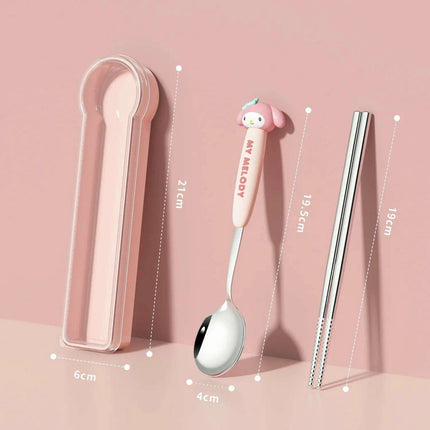 Whimsical Hello Kitty and Cinnamoroll Stainless Steel Kids' Dining Set