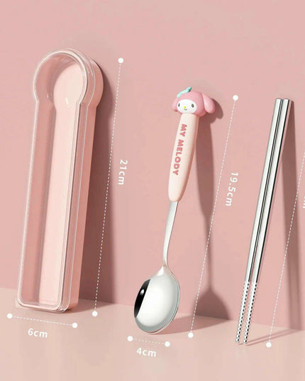 Whimsical Hello Kitty and Cinnamoroll Stainless Steel Kids' Dining Set