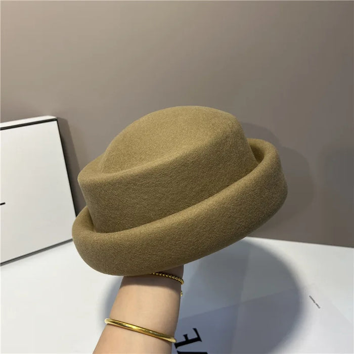 100% Australian Wool Vintage Fashion Fedora Hat For Women Ladies French Elegant Berets Designer Bucket Hat