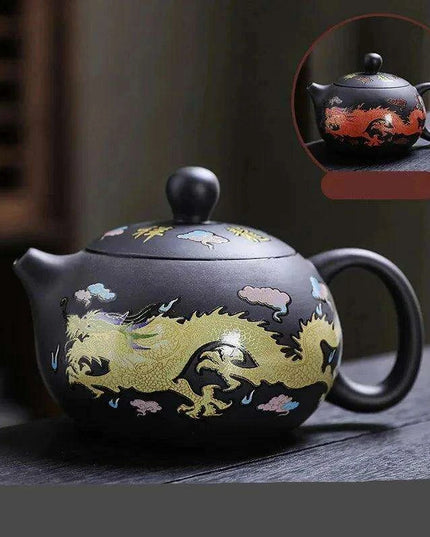 170ml Handcrafted Color-Changing Purple Clay Teapot with Dragon and Phoenix Design