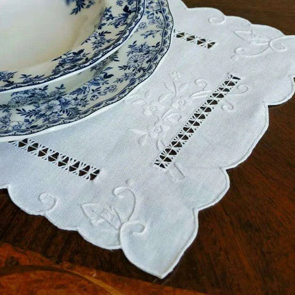 Timeless Vintage Linen Dining Ensemble with Exquisite Embroidery