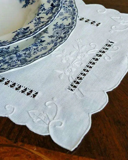 Timeless Vintage Linen Dining Ensemble with Exquisite Embroidery