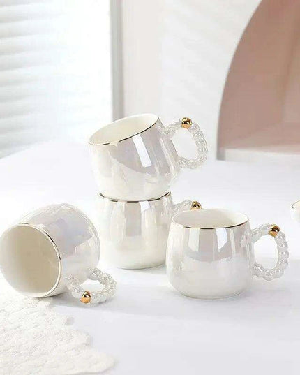 Sophisticated Pearl Ceramic Tea and Beverage Serving Collection with Coffee Pot and Cups