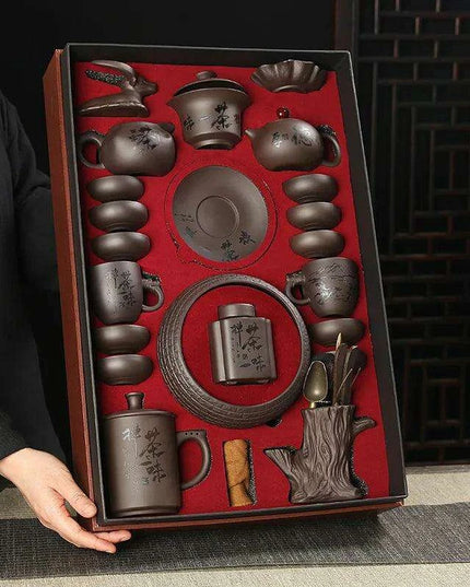 Timeless Charm: 18-Piece Purple Sand Tea Set for the Sophisticated Tea Lover