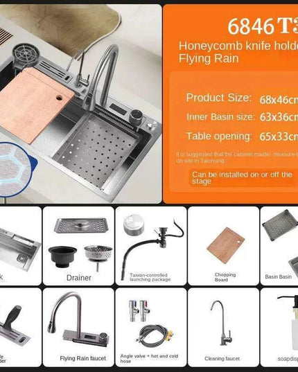 Sleek 304 Stainless Steel Waterfall Kitchen Sink Set with Touch-Control Faucet - Above Counter Installation