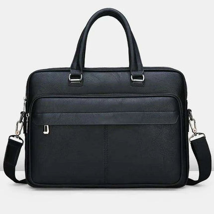 Elegant Waterproof PU Leather Laptop Briefcase with Adjustable Shoulder Strap and Ample Storage