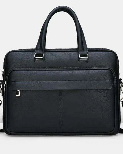 Elegant Waterproof PU Leather Laptop Briefcase with Adjustable Shoulder Strap and Ample Storage