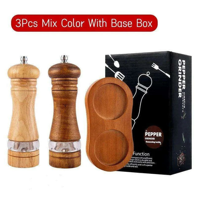 Vintage Handcrafted Wooden Spice Mill Set - 6-Inch Gourmet Salt and Pepper Grinders