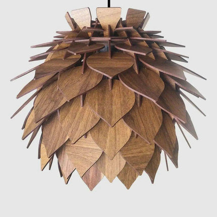 Lotus-Inspired Walnut Pendant Chandelier Light Fixture