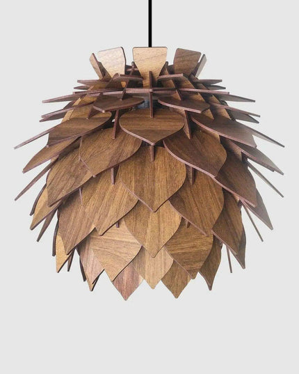 Lotus-Inspired Walnut Pendant Chandelier Light Fixture