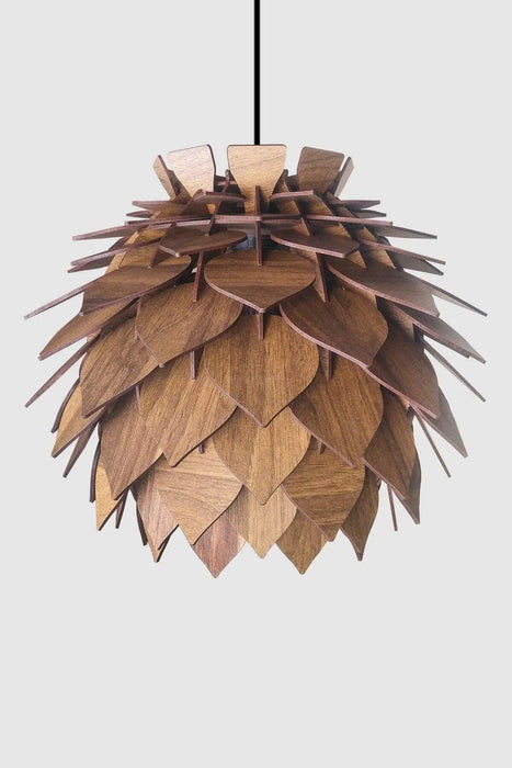 Lotus-Inspired Walnut Pendant Chandelier Light Fixture