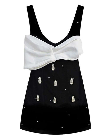Charming Backless Vintage Bow Mini Dress with Glittering Accents for Women