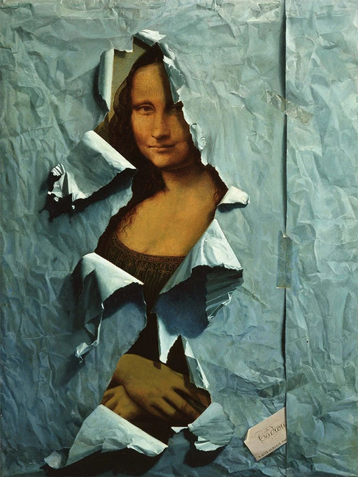 Blue Paper Spoof Mona Lisa Artwork: Modern Wall Decor Masterpiece