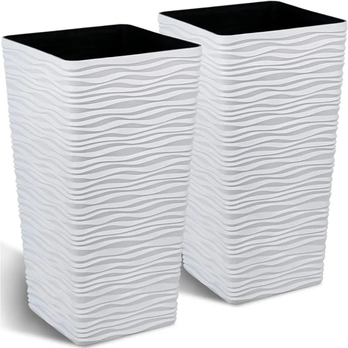 2-Pack Tall Tapered Planter Plastic White Square Plant Pots - 22"