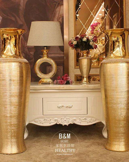 European Chic Ceramic Floor Vase Set - Elegant Silver and Gold Home Decor