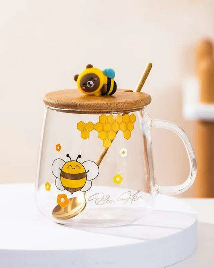 Adorable Bee-Themed Ceramic Cup with Lid – 400ml Whimsical Coffee & Tea Mug for Breakfast and Celebrations