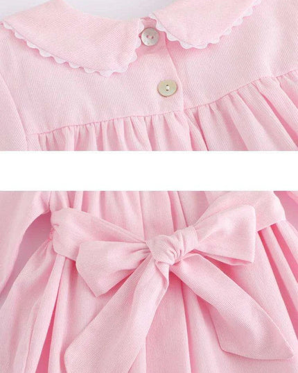 Girls' Enchanting Vintage Rose Long Sleeve Smocked Dress - Ideal for Fall Gatherings and New Year Celebrations 2024