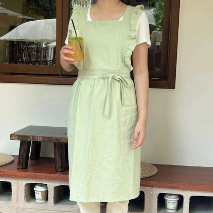 Chic Floral Ruffle Kitchen Apron for Women - Luxurious Japanese Washed Cotton Linen