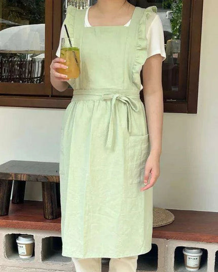 Chic Floral Ruffle Kitchen Apron for Women - Luxurious Japanese Washed Cotton Linen