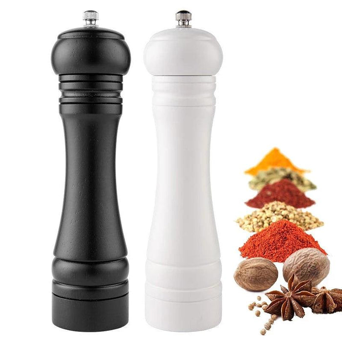 Sustainable 8-Inch Wooden Salt and Pepper Mill with Adjustable Ceramic Grinding Mechanism