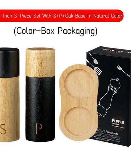 Elegant 7-Inch Salt and Pepper Mill Set with Chic Wooden Holder for Gourmet Dining