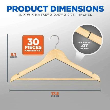 Elegant Wooden Suit Hangers Set of 30 for Ultimate Closet Style