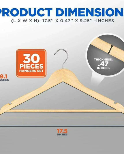 Elegant Wooden Suit Hangers Set of 30 for Ultimate Closet Style