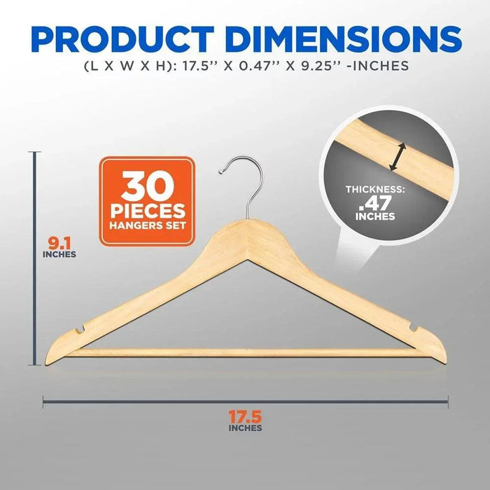 Premium Set of 30 Sleek Wooden Suit Hangers