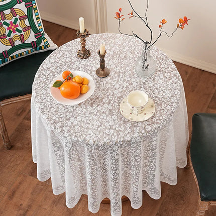 French Floral Lace Tablecloth — White, Multi-Shape, 5 Sizes