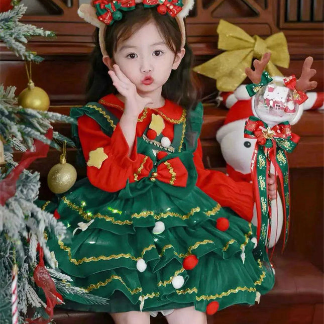Enchanted Winter Velvet Princess Dress for Girls with Elegant Layered Design