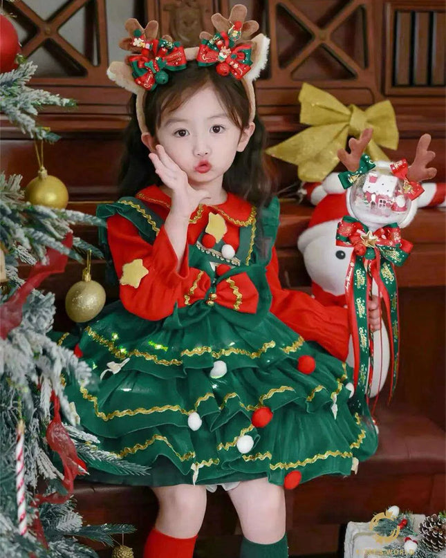 Enchanted Winter Velvet Princess Dress for Girls with Elegant Layered Design