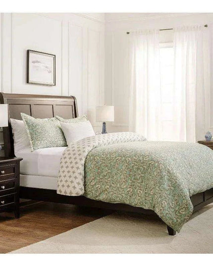 Serene Twin-Sized Botanical Leaf Design Duvet Cover and Pillow Sham Set