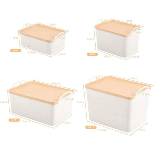 8-Piece White Plastic Storage Bins Set with Lids and Handles