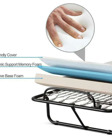 Portable Folding Guest Bed with Memory Foam Mattress and Durable Steel Frame on Wheels
