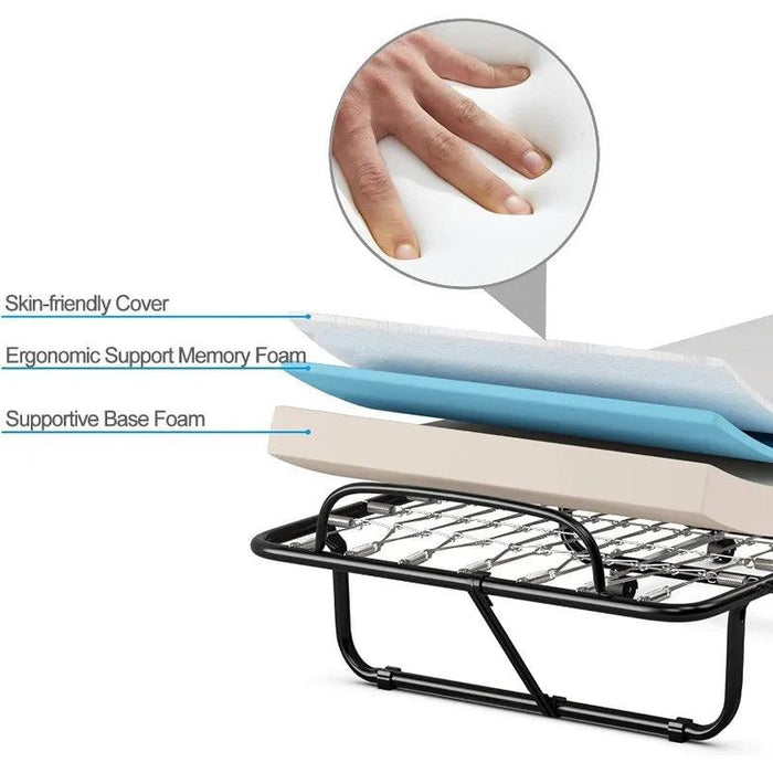 Portable Folding Guest Bed with Memory Foam Mattress and Durable Steel Frame on Wheels