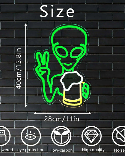 Alien Cheers LED Neon Light - Unique Illuminated Decor for Game Rooms and Bars