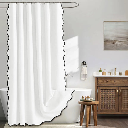 Waterproof Faux Linen Shower Curtain with Scalloped Edge – 14 Colours