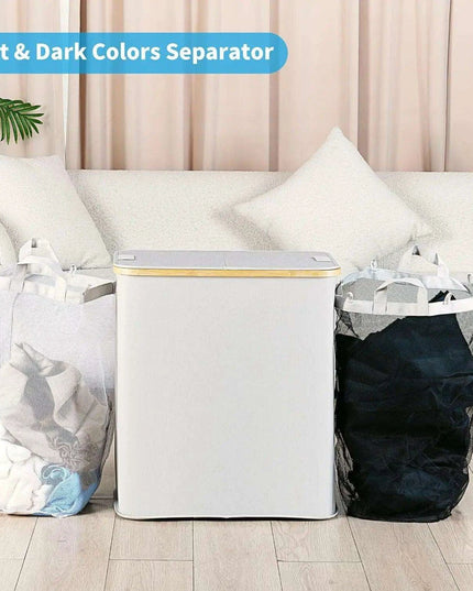 Elegant Bamboo Dual Laundry Sorter with Lid and Removable Bags