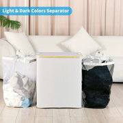 Elegant Bamboo Dual Laundry Sorter with Lid and Removable Bags