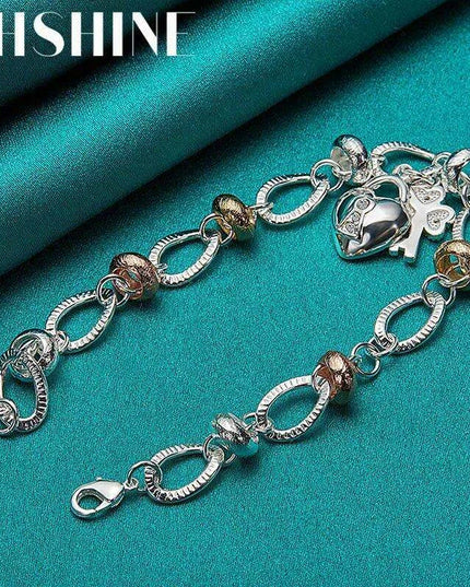 Radiant 925 Sterling Silver Heart Lock Clover Bracelet with Dazzling Zircon Stones