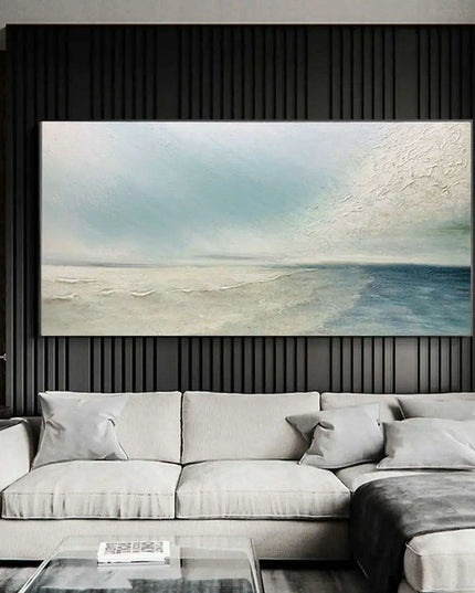 Serene Coastal Retreat Hand-Painted Canvas Art: Tranquil Beachscape for Your Home