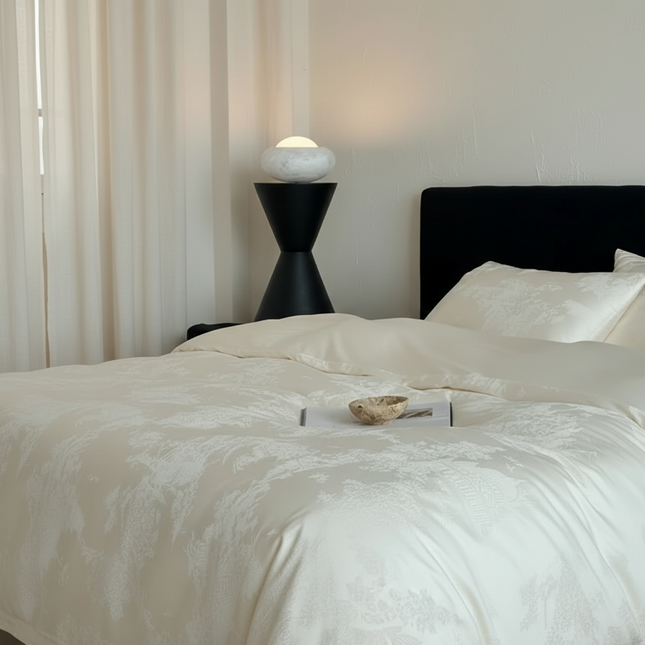 Long Staple Cotton Jacquard Bedding Set – Luxury Duvet Cover, Bedsheet & Pillowcases