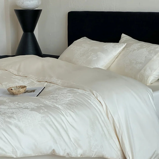 Long Staple Cotton Jacquard Bedding Set – Luxury Duvet Cover, Bedsheet & Pillowcases